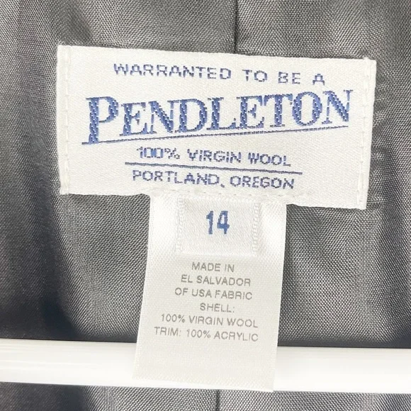 Vintage Pendleton Blue Plaid Virgin Wool Dainty Feminine Cropped Blazer Size 14 - Picture 4 of 8